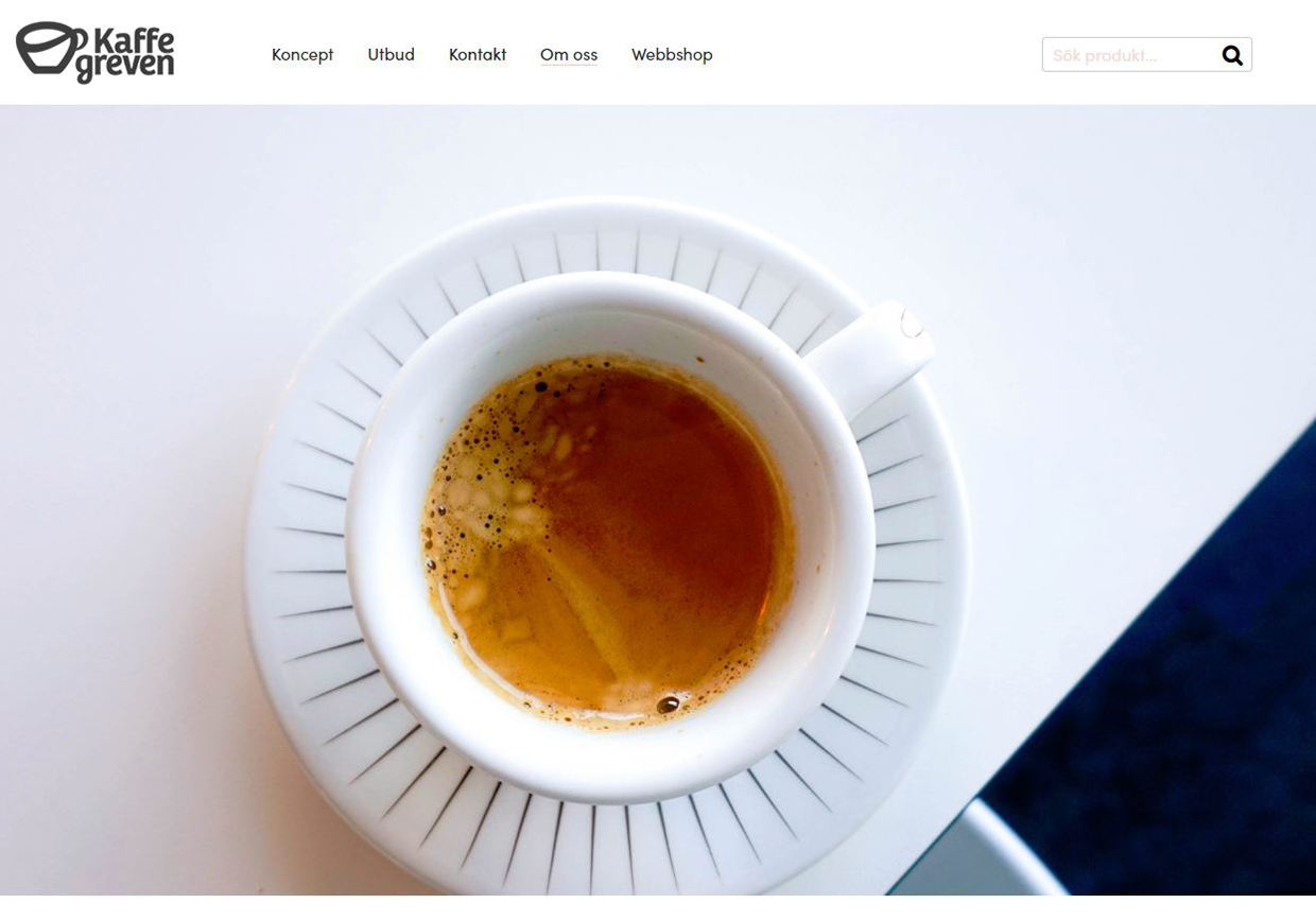 Kaffegrevens webbsida är en Webbutik Flex